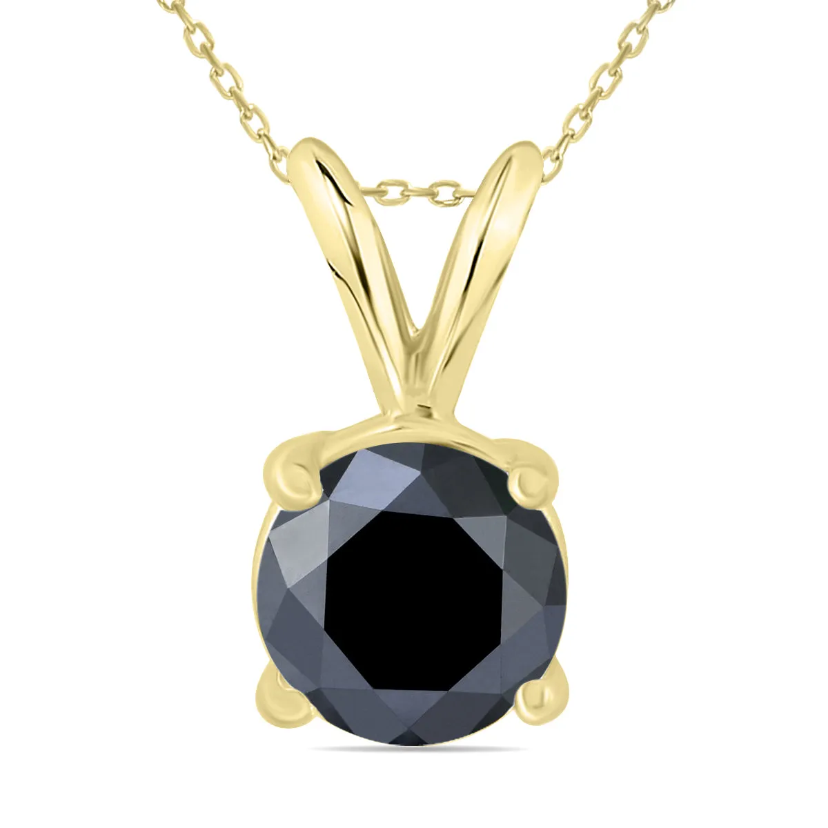 1 1/2 Carat Round Black Diamond Solitaire Pendant In 14K Yellow Gold