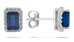 1 1/4 Carat Sapphire And Diamond Earrings In 14K White Gold