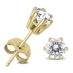 1/2 Carat Tw 6 Prong Round Diamond Solitaire Stud Earrings In 14K Yellow Gold