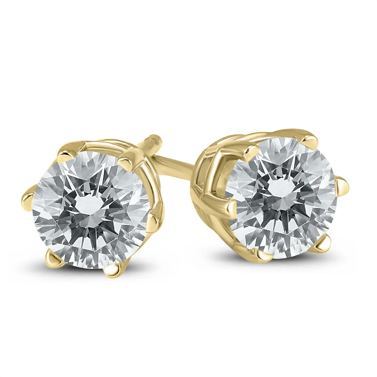 1/2 Carat Tw 6 Prong Round Diamond Solitaire Stud Earrings In 14K Yellow Gold