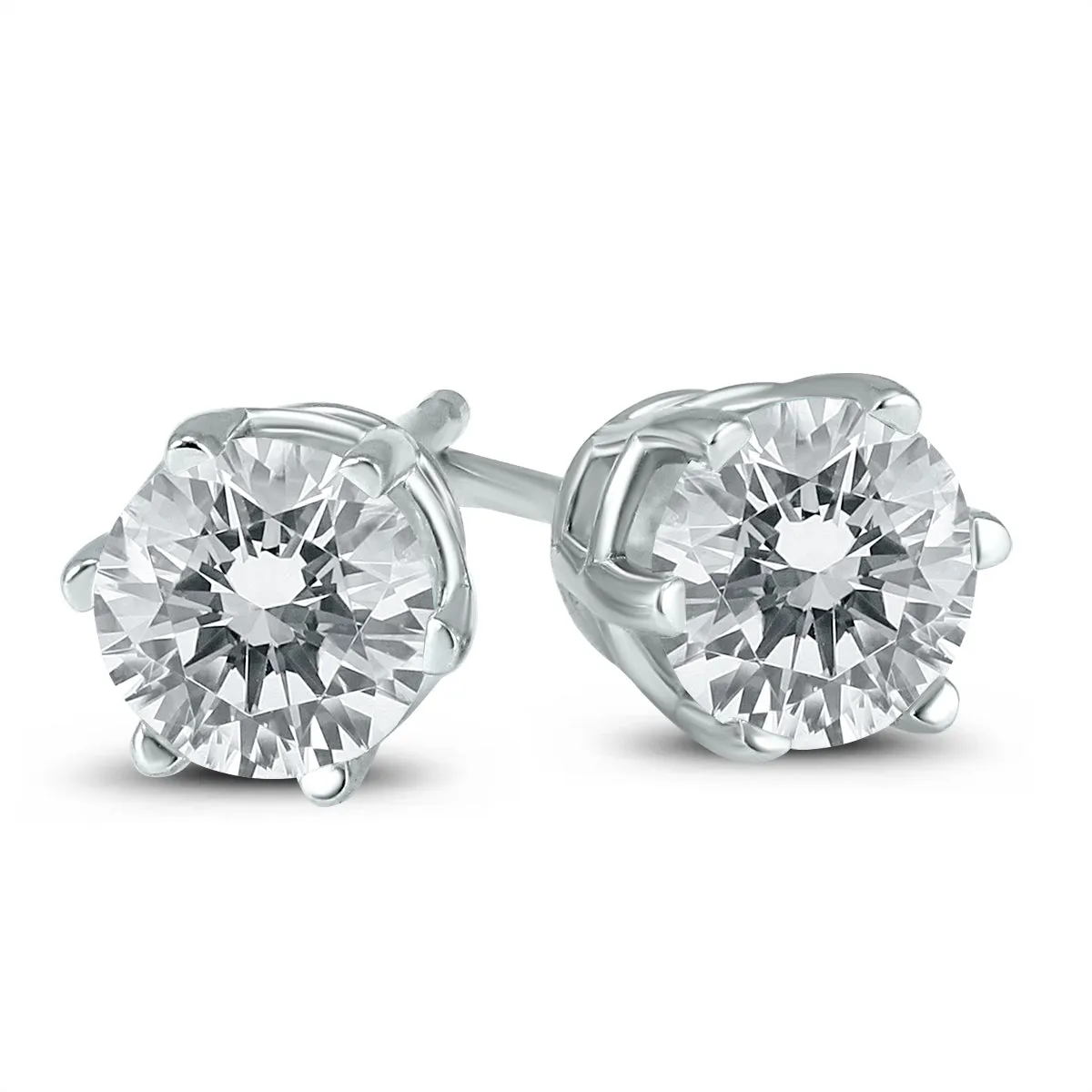 1/4 Carat Tw 6 Prong Round Diamond Solitaire Stud Earrings In 14K White Gold