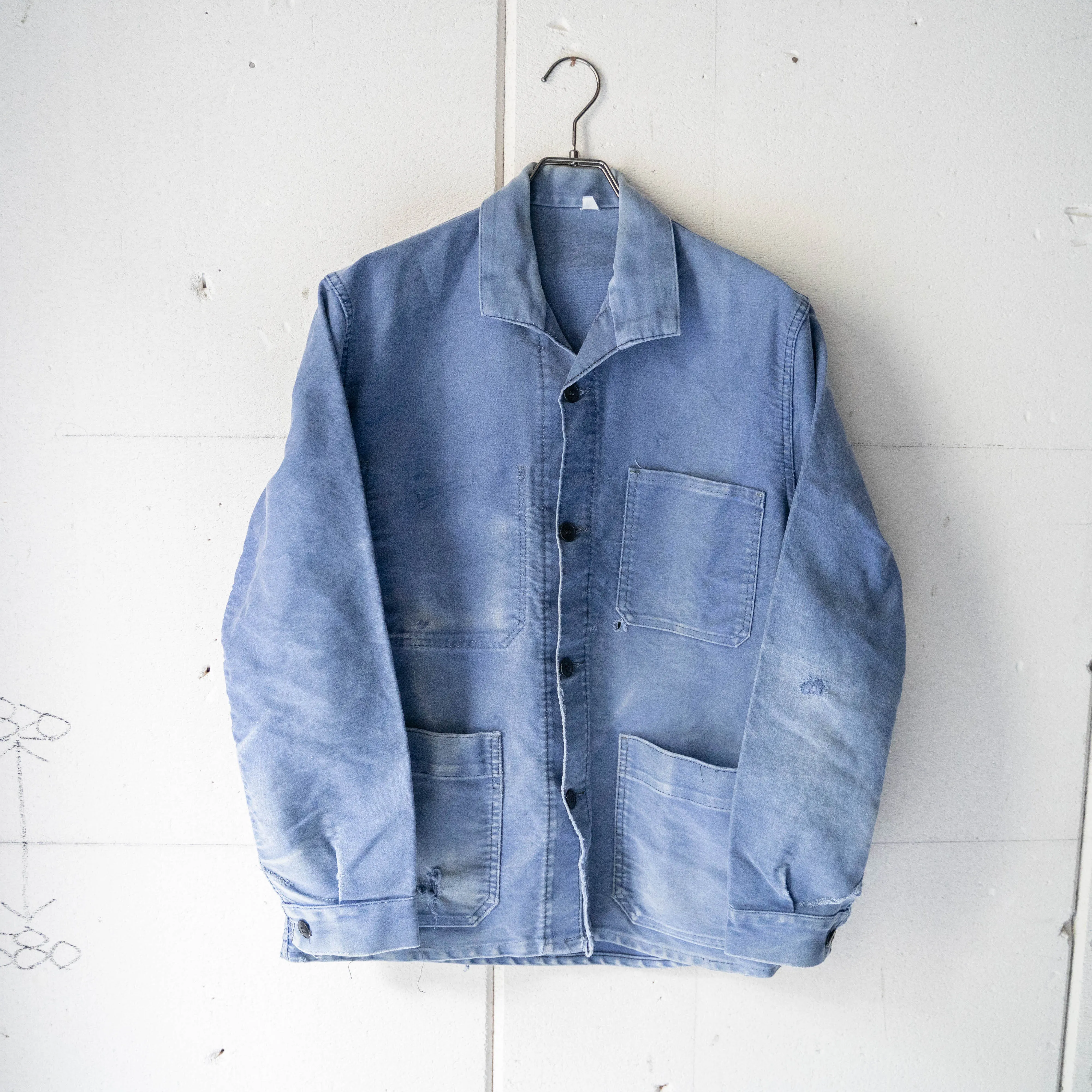 1960-70s France blue moleskin work jacket -good fade & damage-