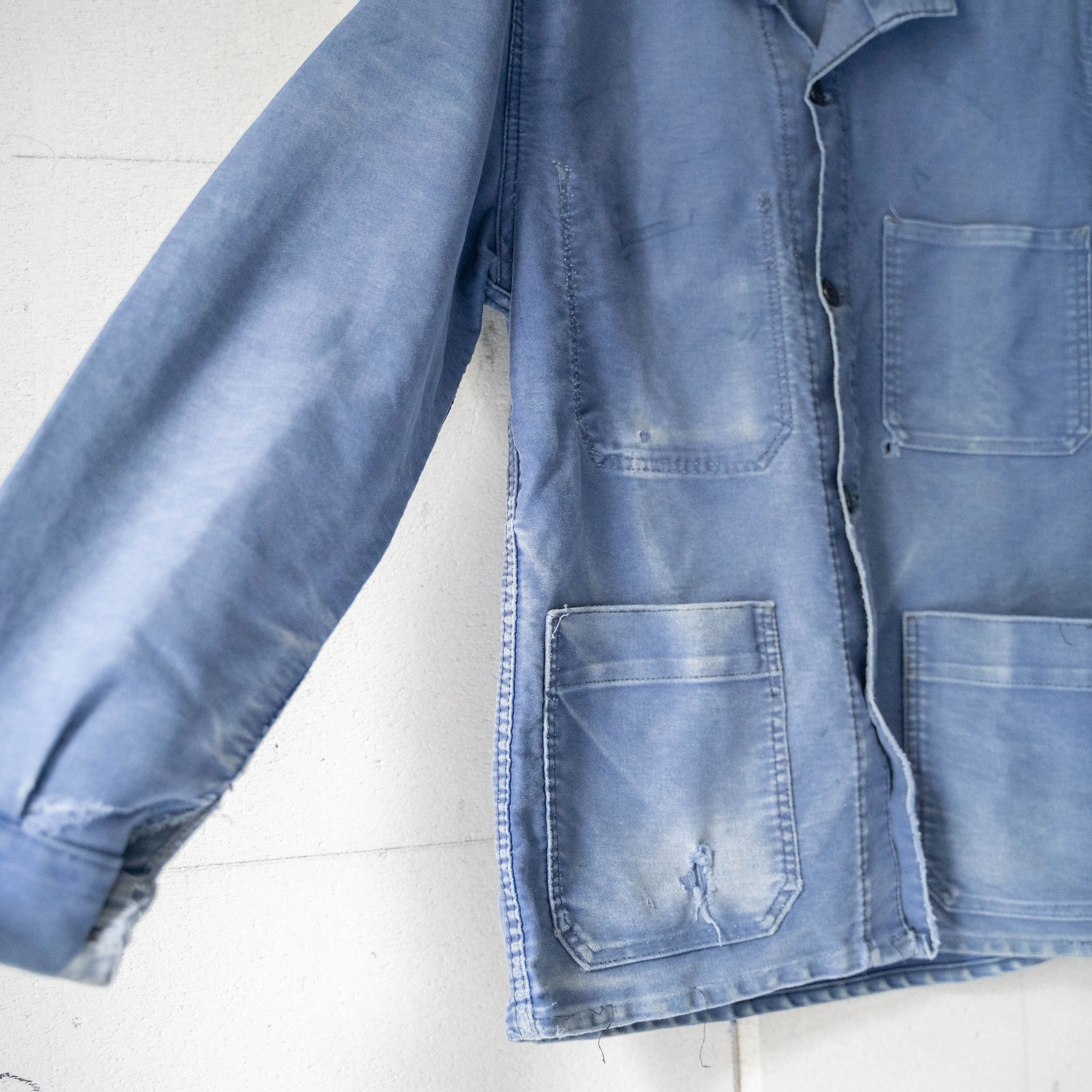 1960-70s France blue moleskin work jacket -good fade & damage-