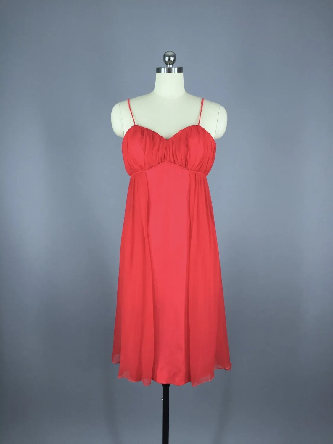 1960s Vintage Red Chiffon Dress