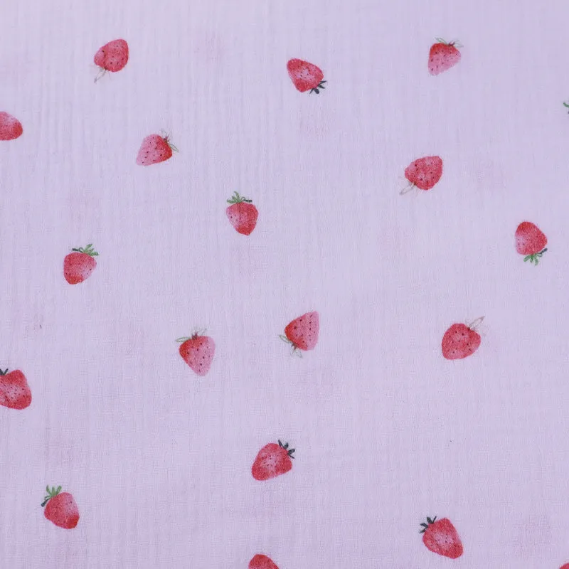 70CM REMNANT White Cotton Double Gauze - Strawberry