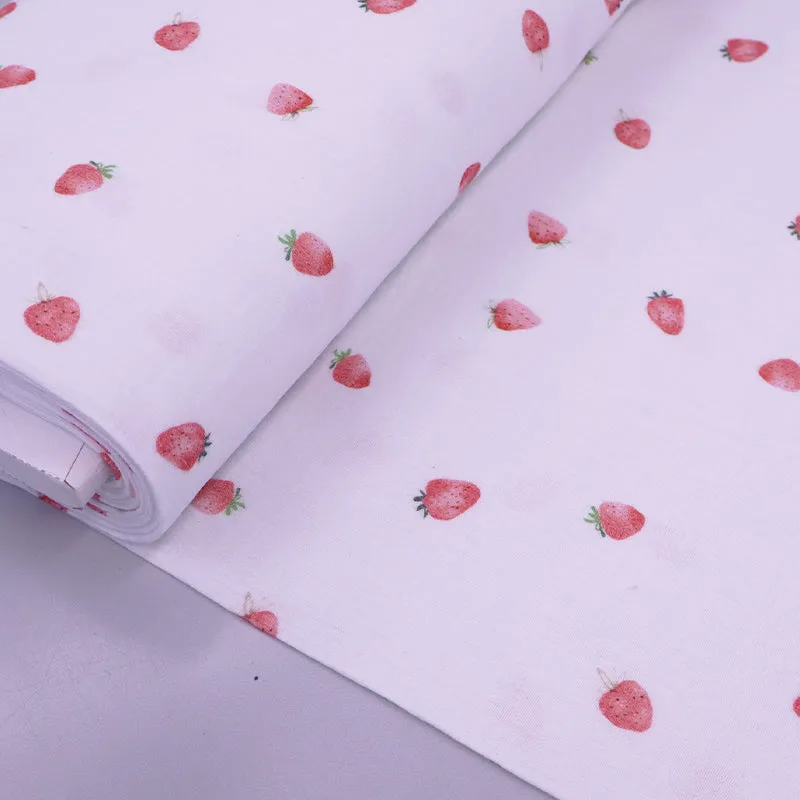 70CM REMNANT White Cotton Double Gauze - Strawberry