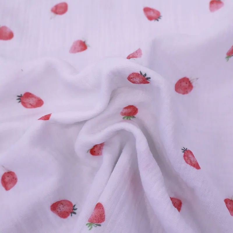 70CM REMNANT White Cotton Double Gauze - Strawberry