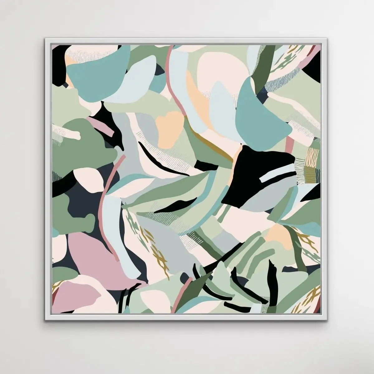 A Wild Place - Flat Geometric Nature Green Pink Boho Canvas Art Print - Nature Wall Art