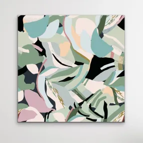 A Wild Place - Flat Geometric Nature Green Pink Boho Canvas Art Print - Nature Wall Art