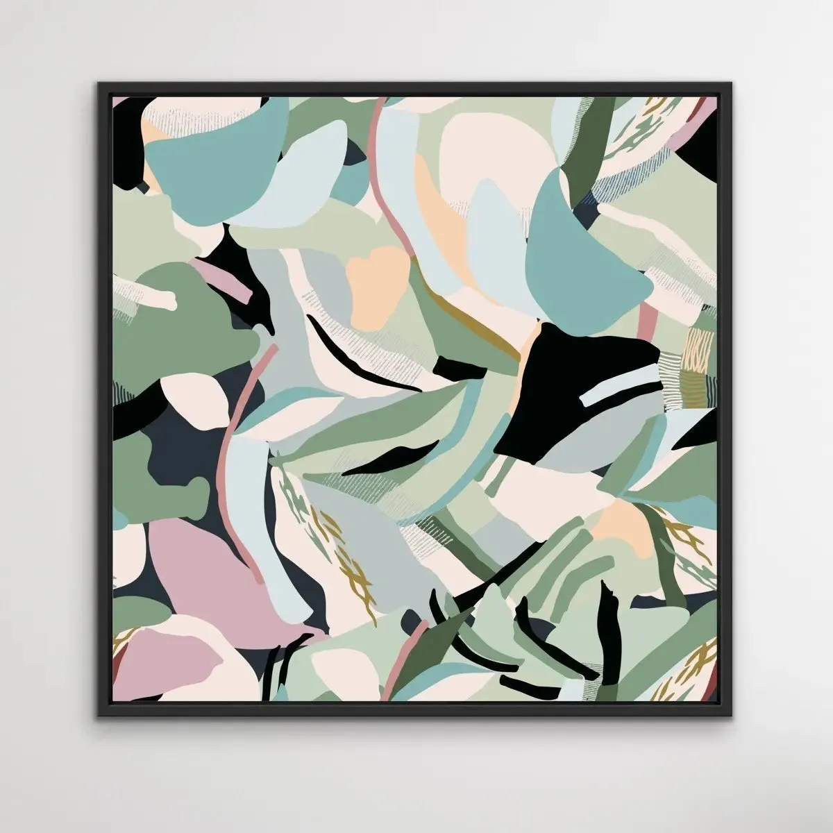 A Wild Place - Flat Geometric Nature Green Pink Boho Canvas Art Print - Nature Wall Art