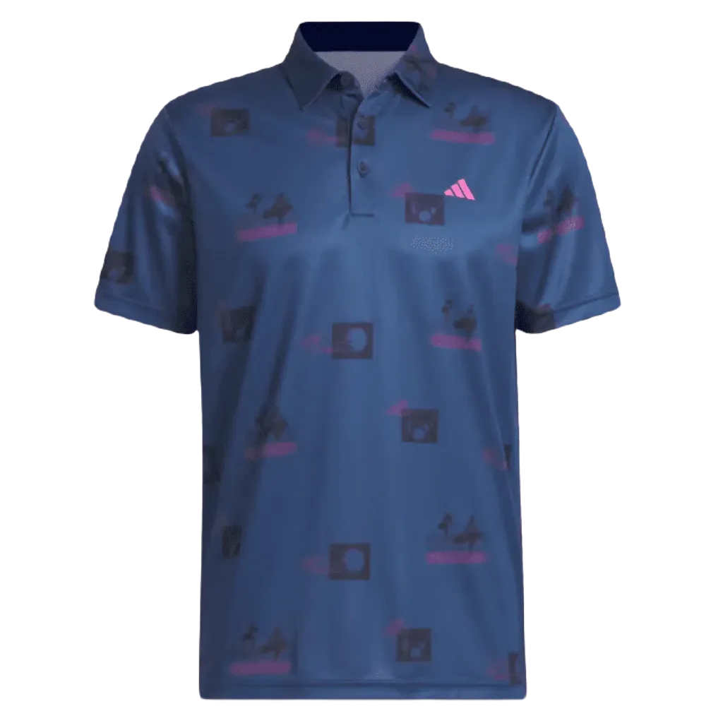 Adidas Allover-Print Golf Polo Shirt - Navy