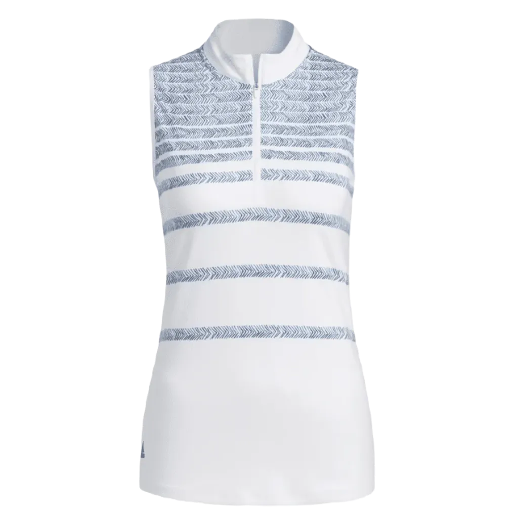 Adidas Ladies Herringbone Stripe Sleeveless Polo Shirt - Blue