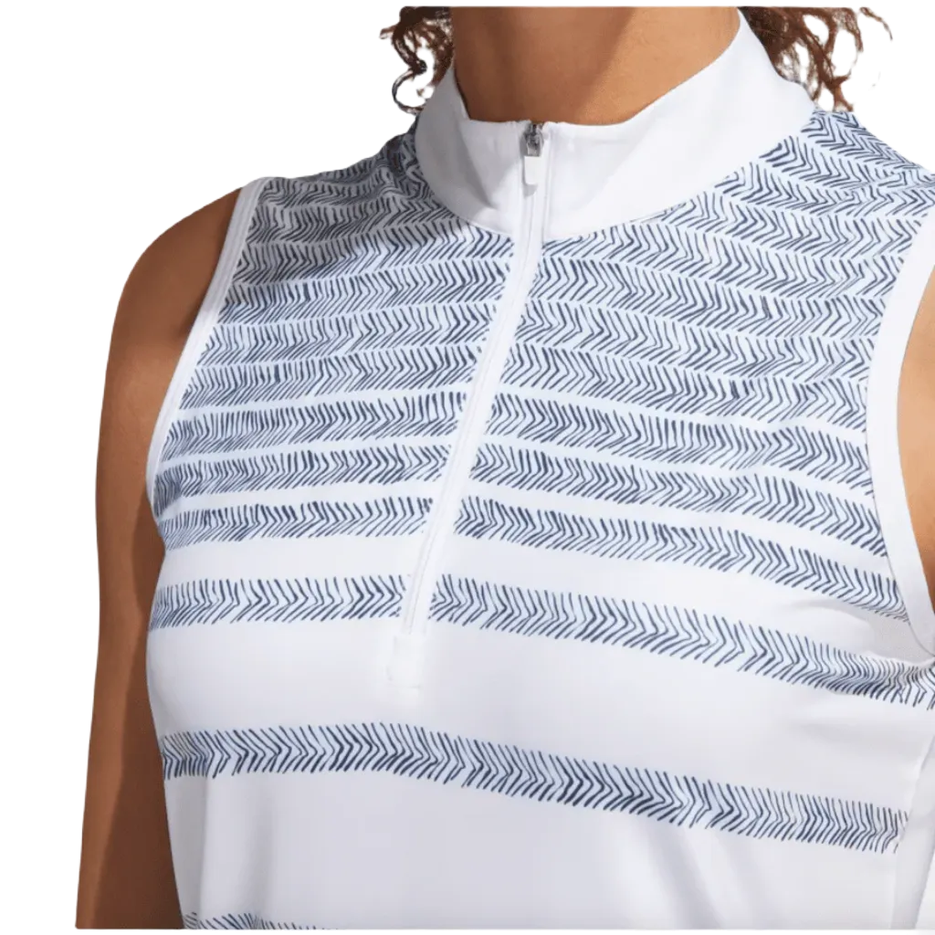 Adidas Ladies Herringbone Stripe Sleeveless Polo Shirt - Blue