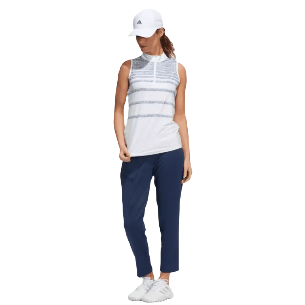 Adidas Ladies Herringbone Stripe Sleeveless Polo Shirt - Blue