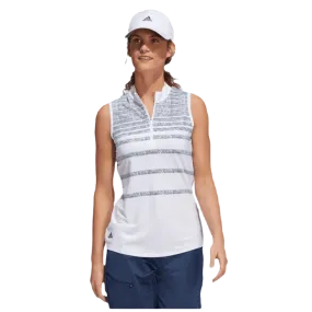 Adidas Ladies Herringbone Stripe Sleeveless Polo Shirt - Blue