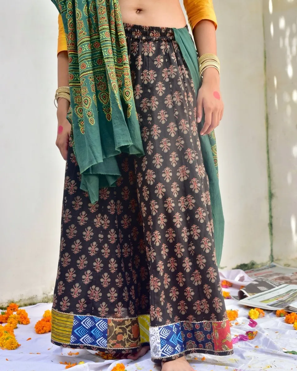 Ajrak Brown Handmade Border Skirt - 48 Kali