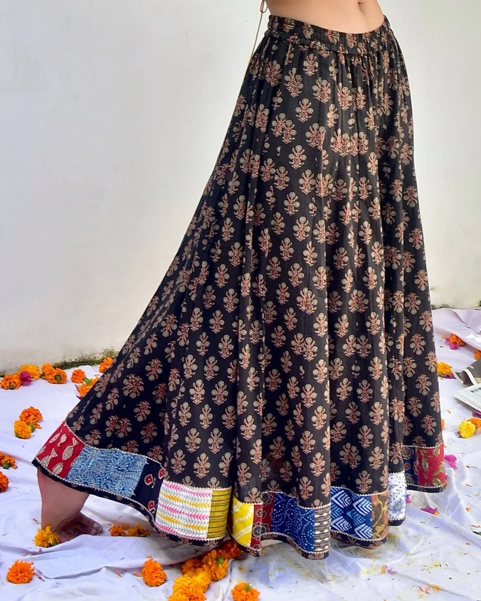 Ajrak Brown Handmade Border Skirt - 48 Kali