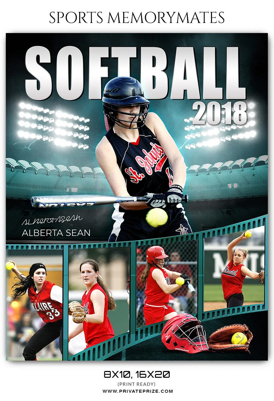 Alberta Sean Softball Sports Memory Mates Photoshop Template