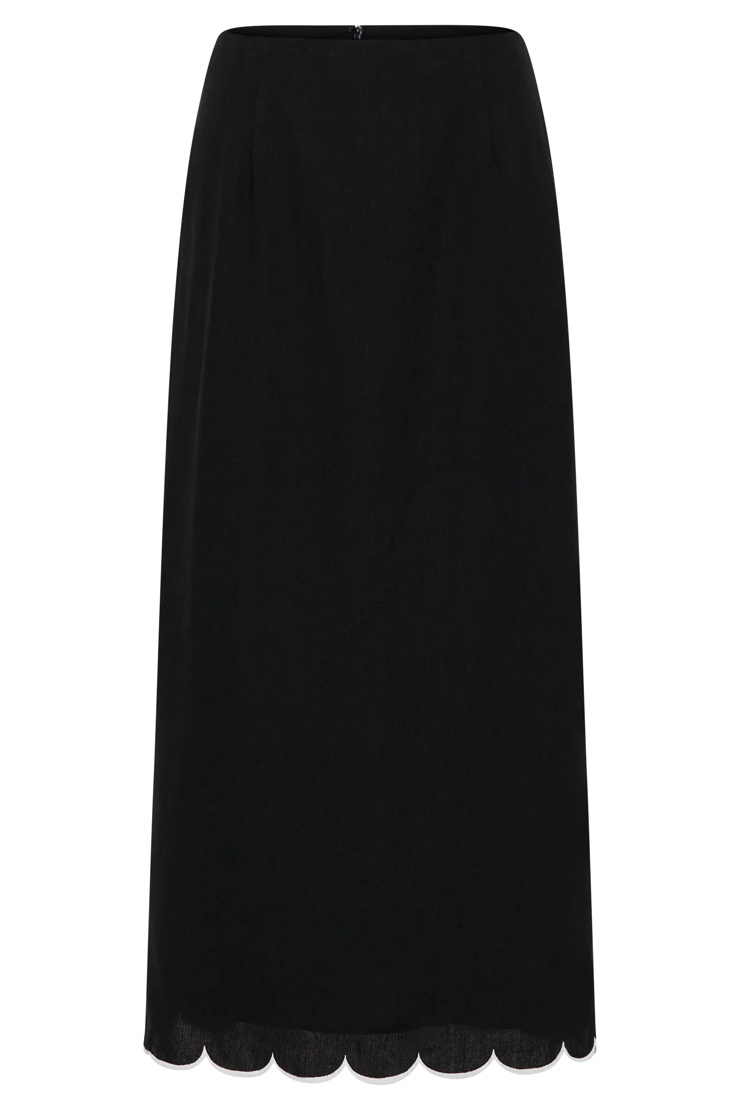 Alessio Scalloped Midi Skirt - Black