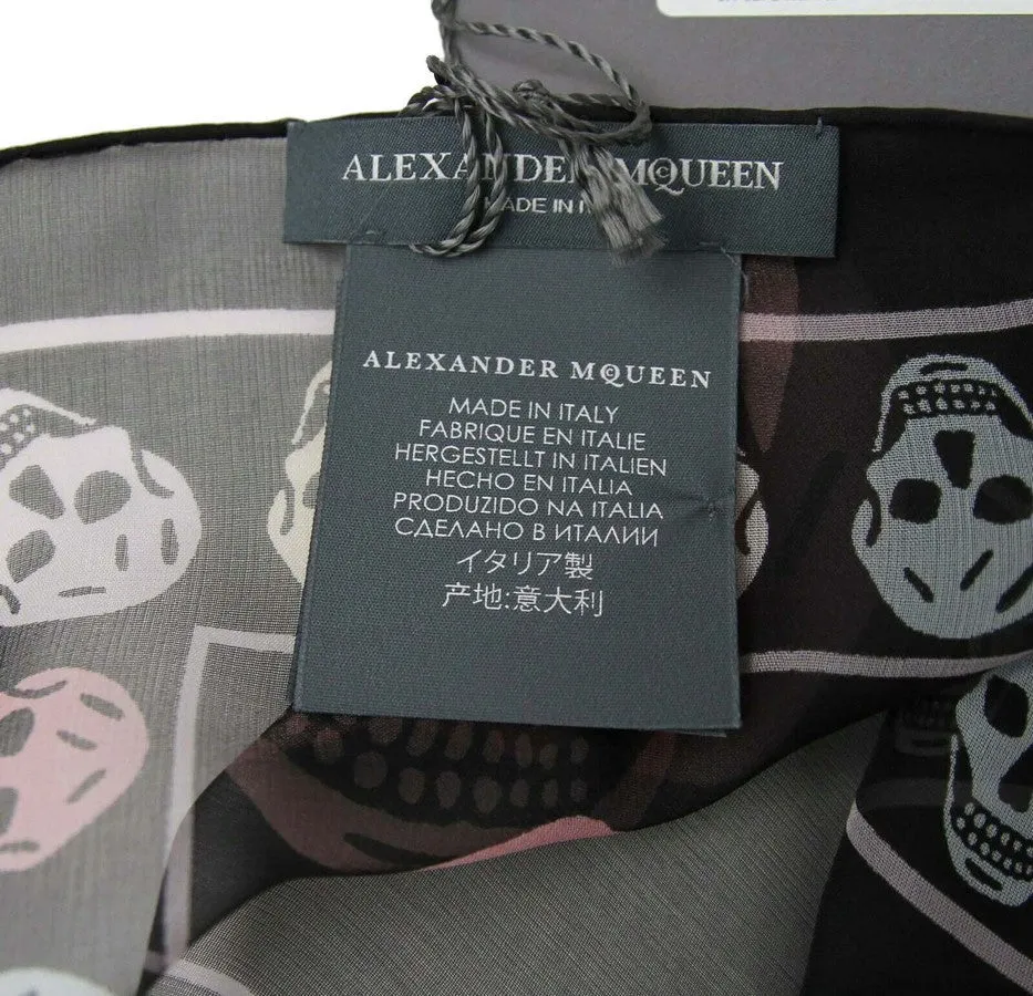 Alexander McQueen Women's Black Chiffon Silk Multiskull Box Print Shawl