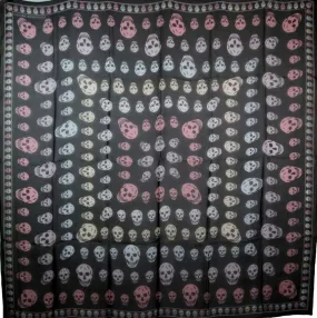 Alexander McQueen Women's Black Chiffon Silk Multiskull Box Print Shawl