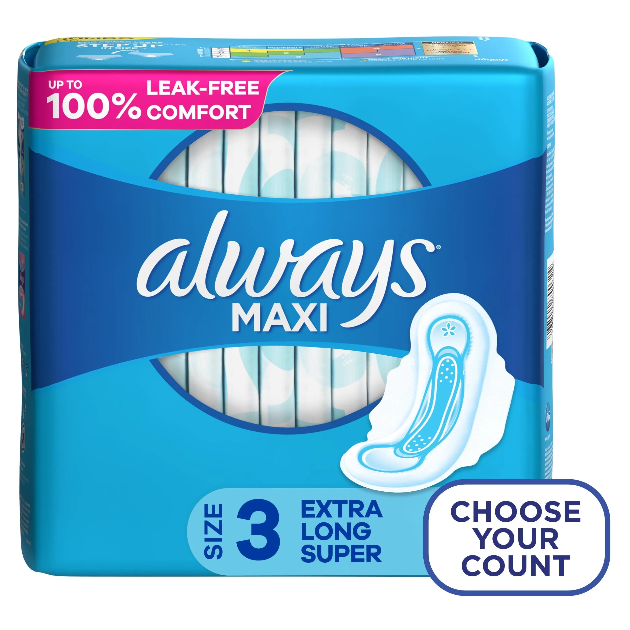 Always Maxi Pads with Wings, Size 3, Extra Long Super Absorbency, 33 CT