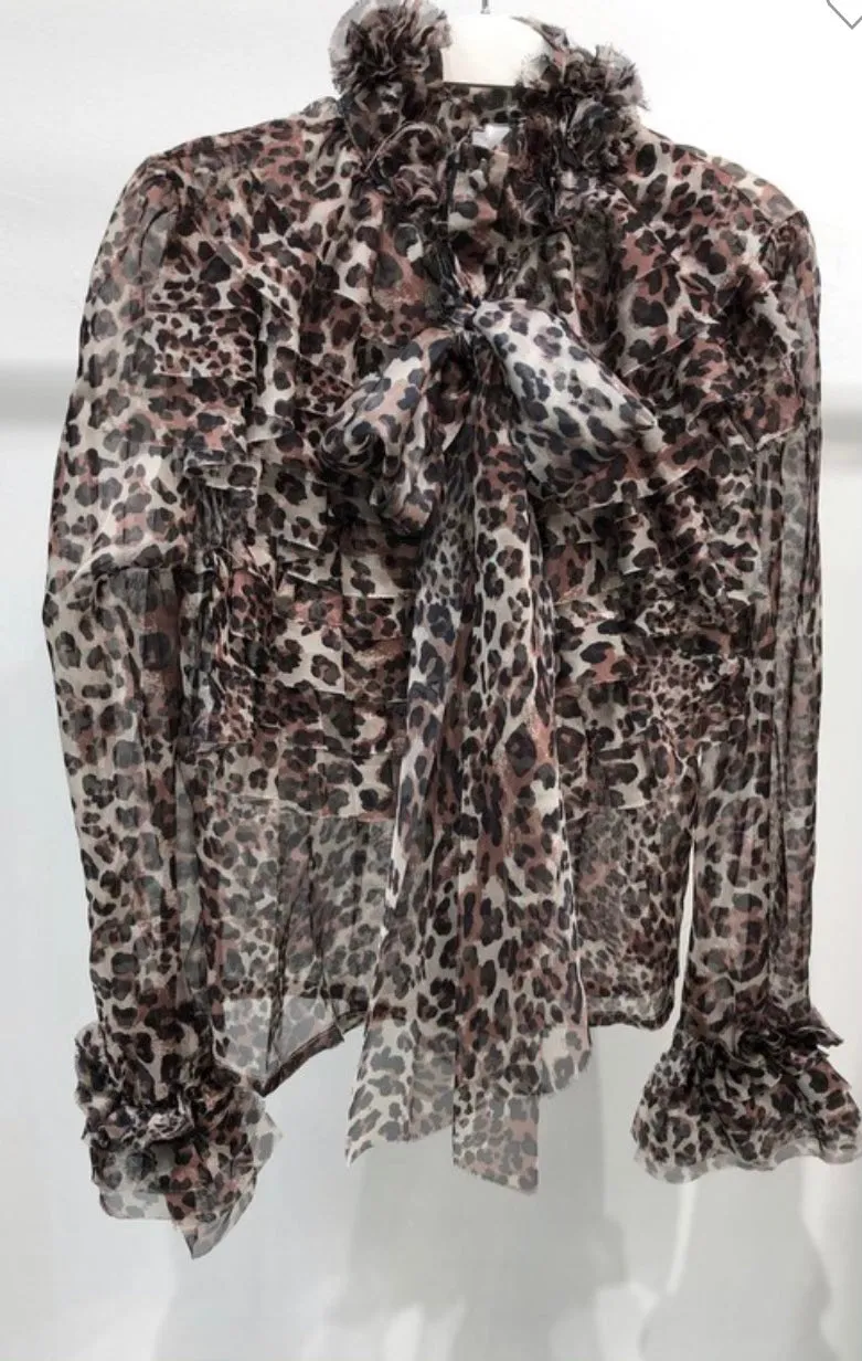 Amanda animal print chiffon long sleeve Top