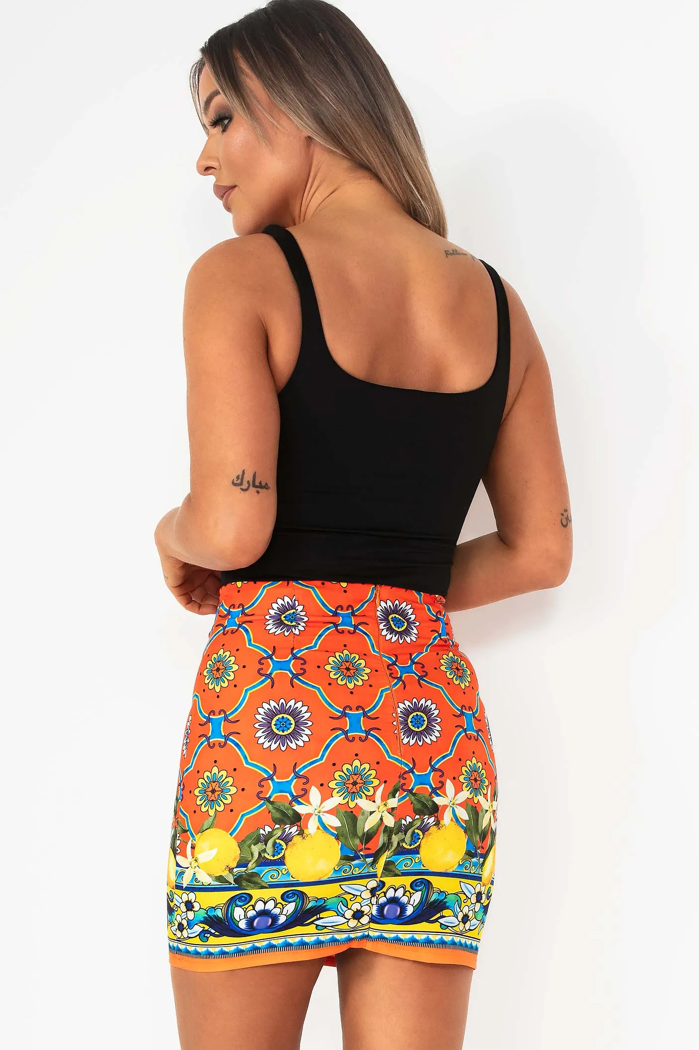 Amara Orange Printed Mini Skirt