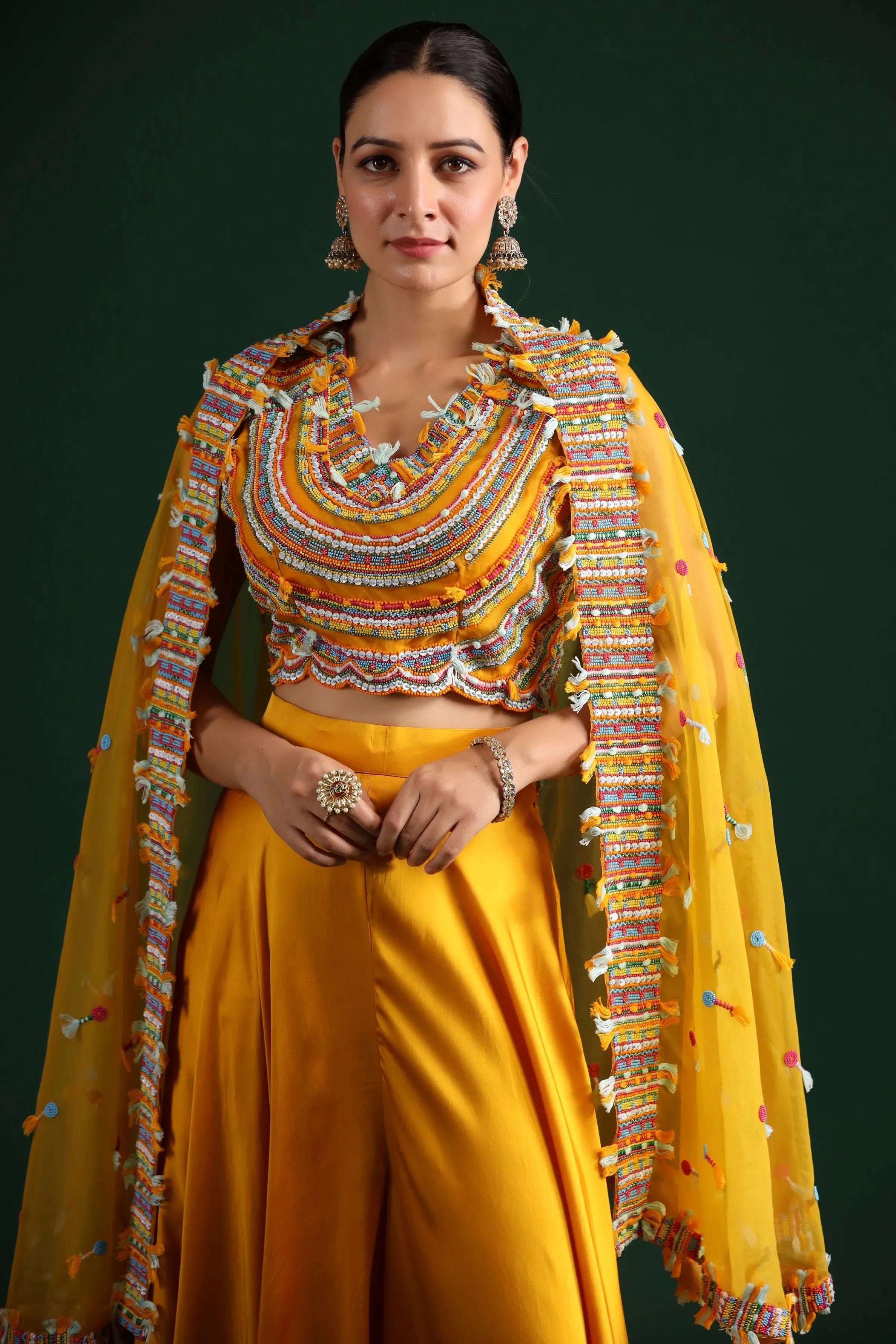 Amber Yellow Embellished Cape Set