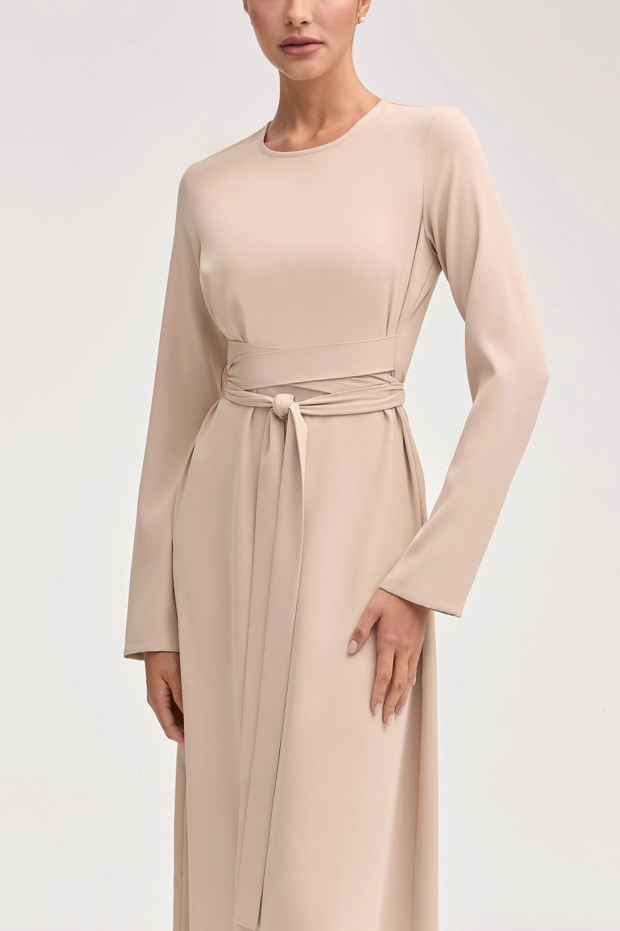 Asalah Wrap Waist Maxi Dress & Abaya Set - Creme Brulee