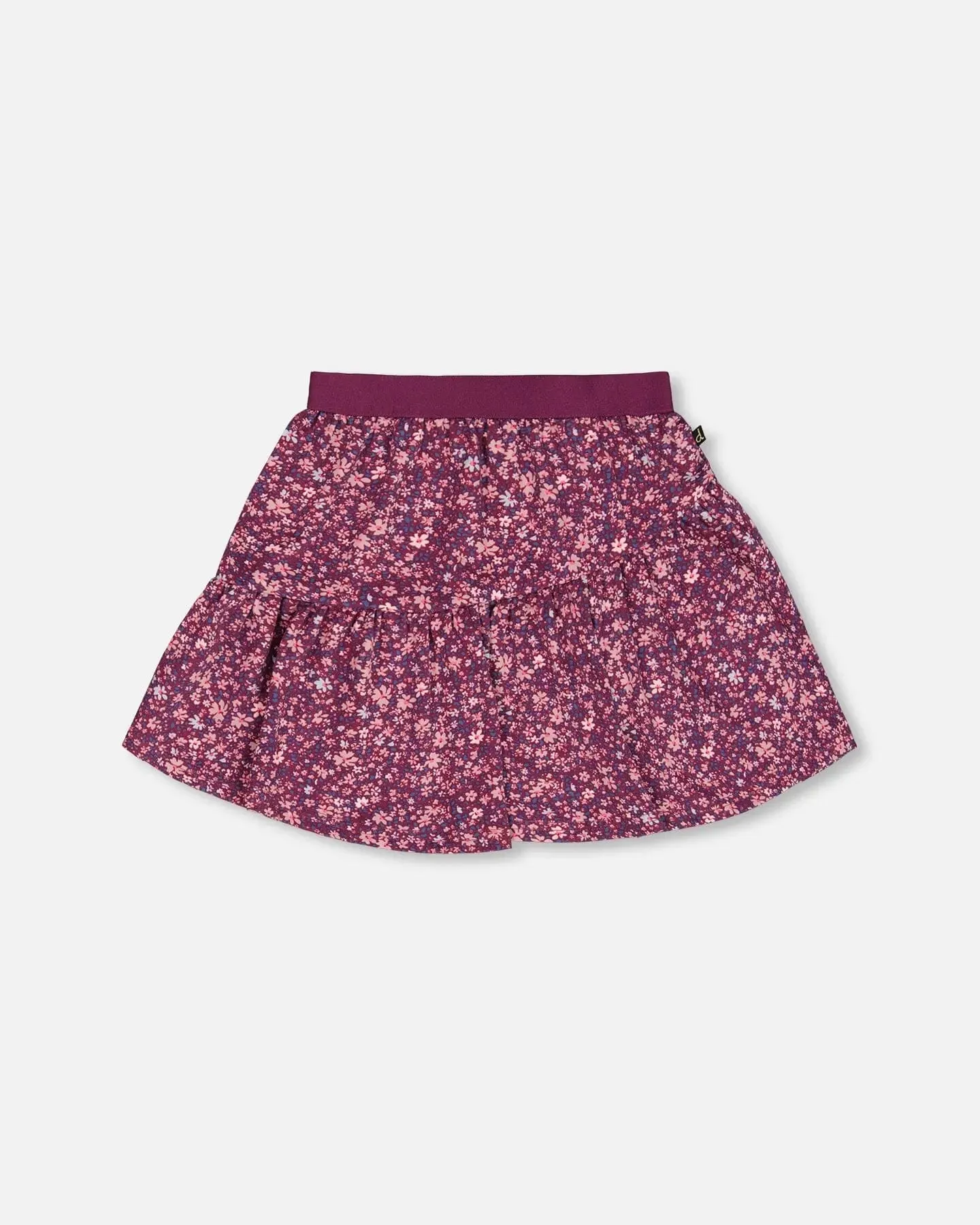 Asymmetric Ruffle Skirt Burgundy Printed Little Flowers