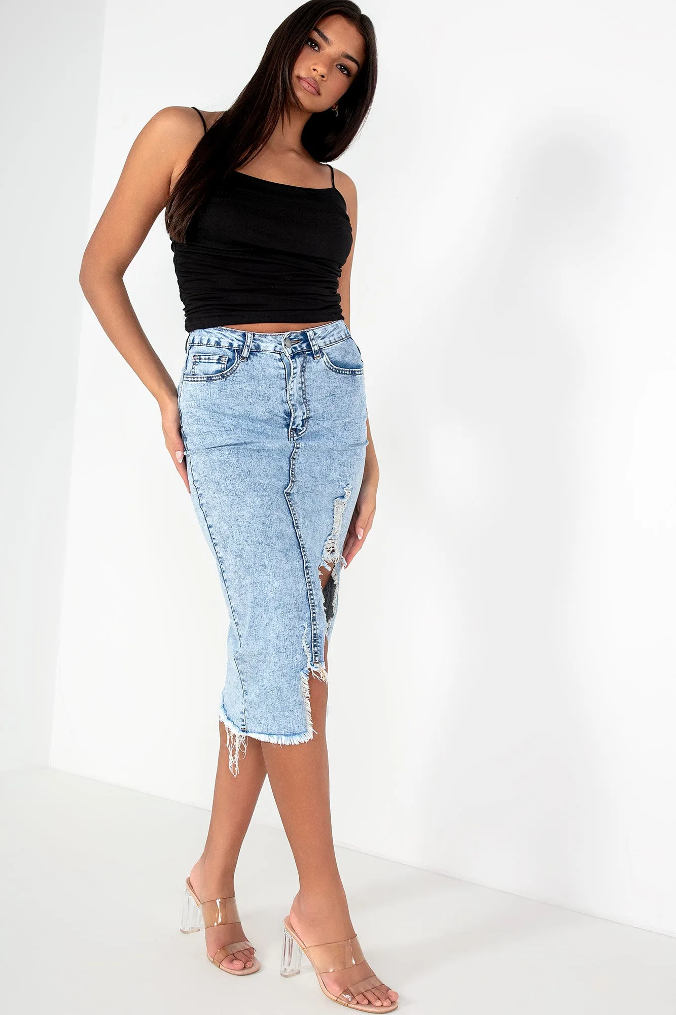 Avery Blue Acid Wash Denim Skirt