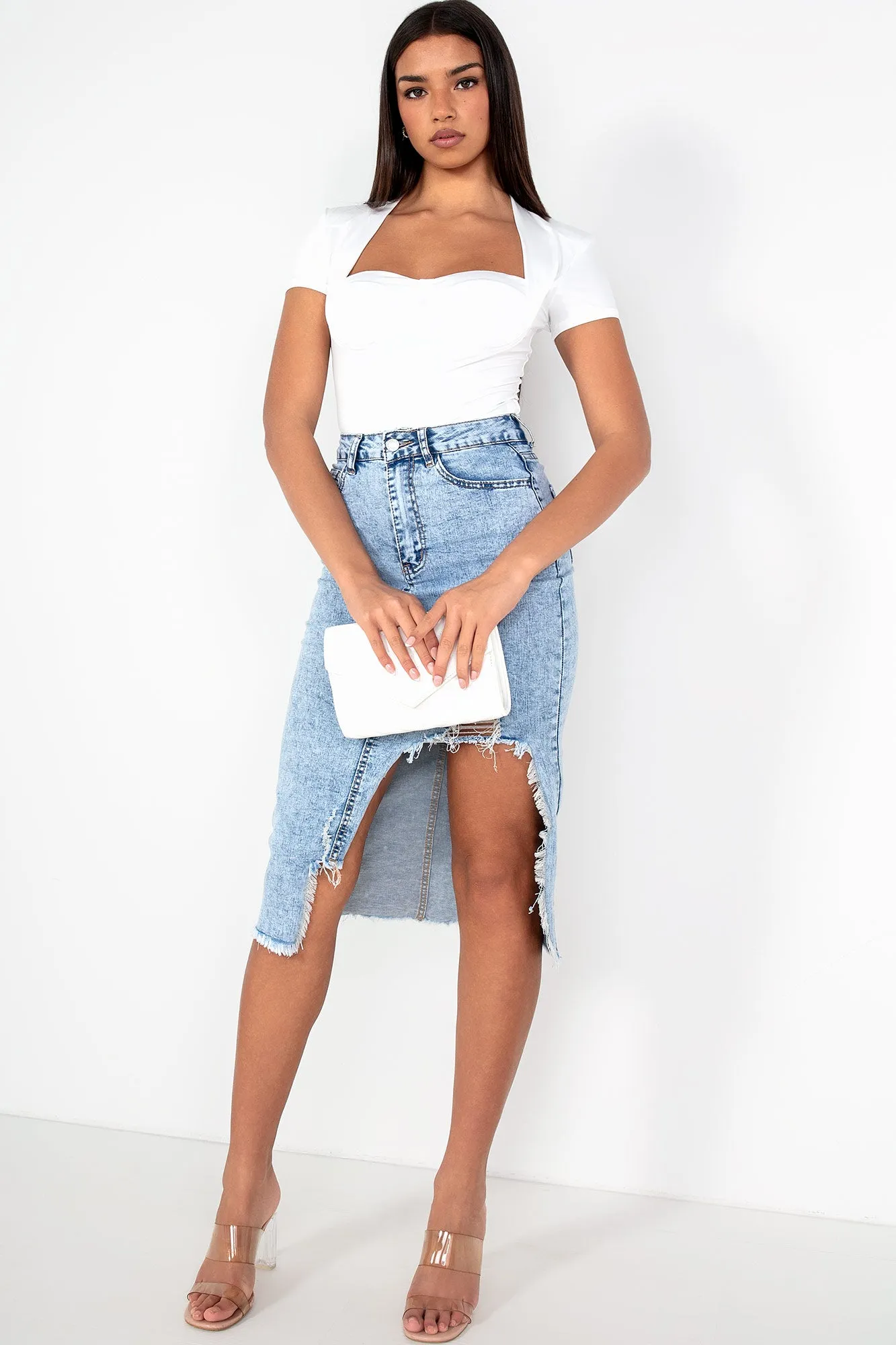 Avery Blue Acid Wash Denim Skirt