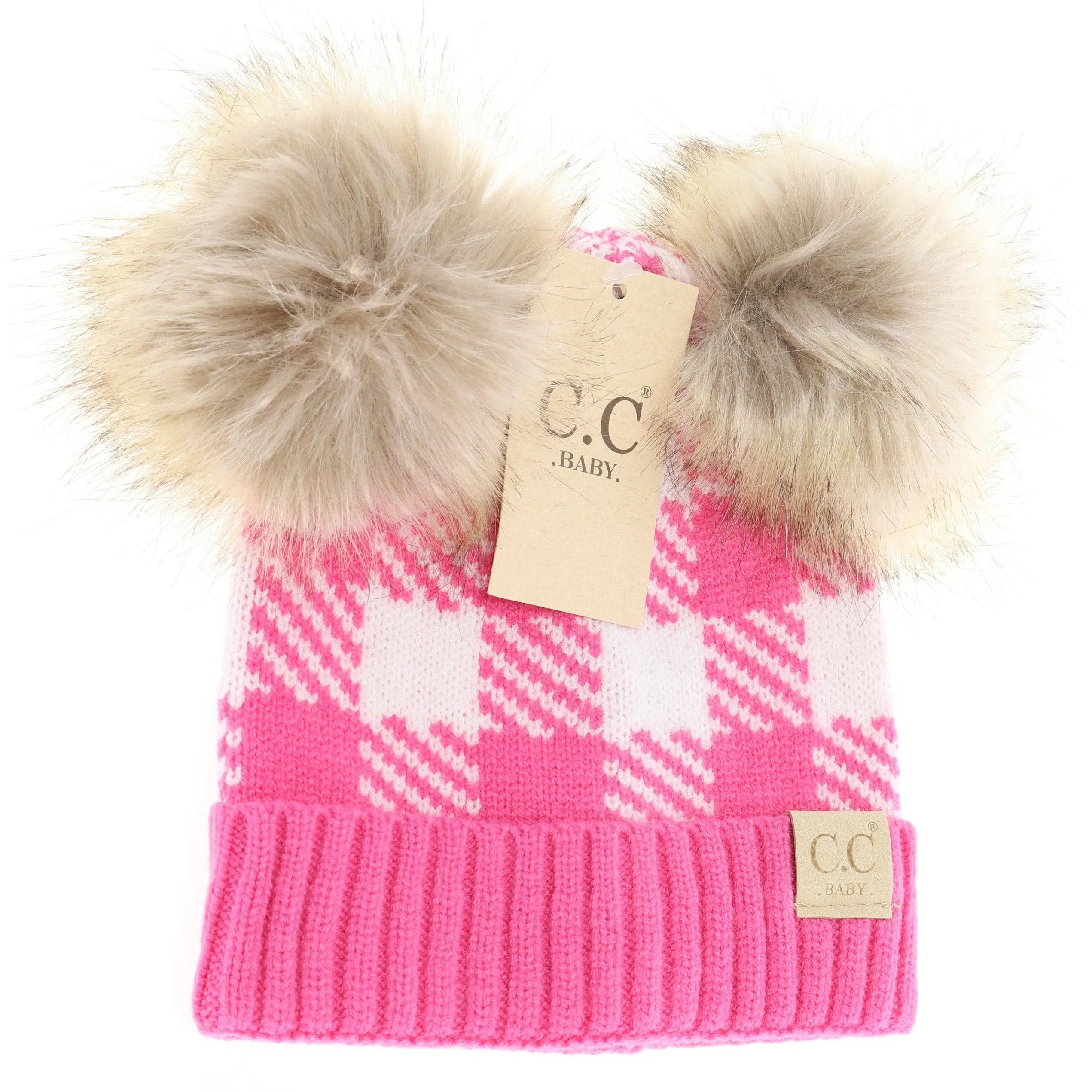 BABY Buffalo Check Double Pom C.C Beanie