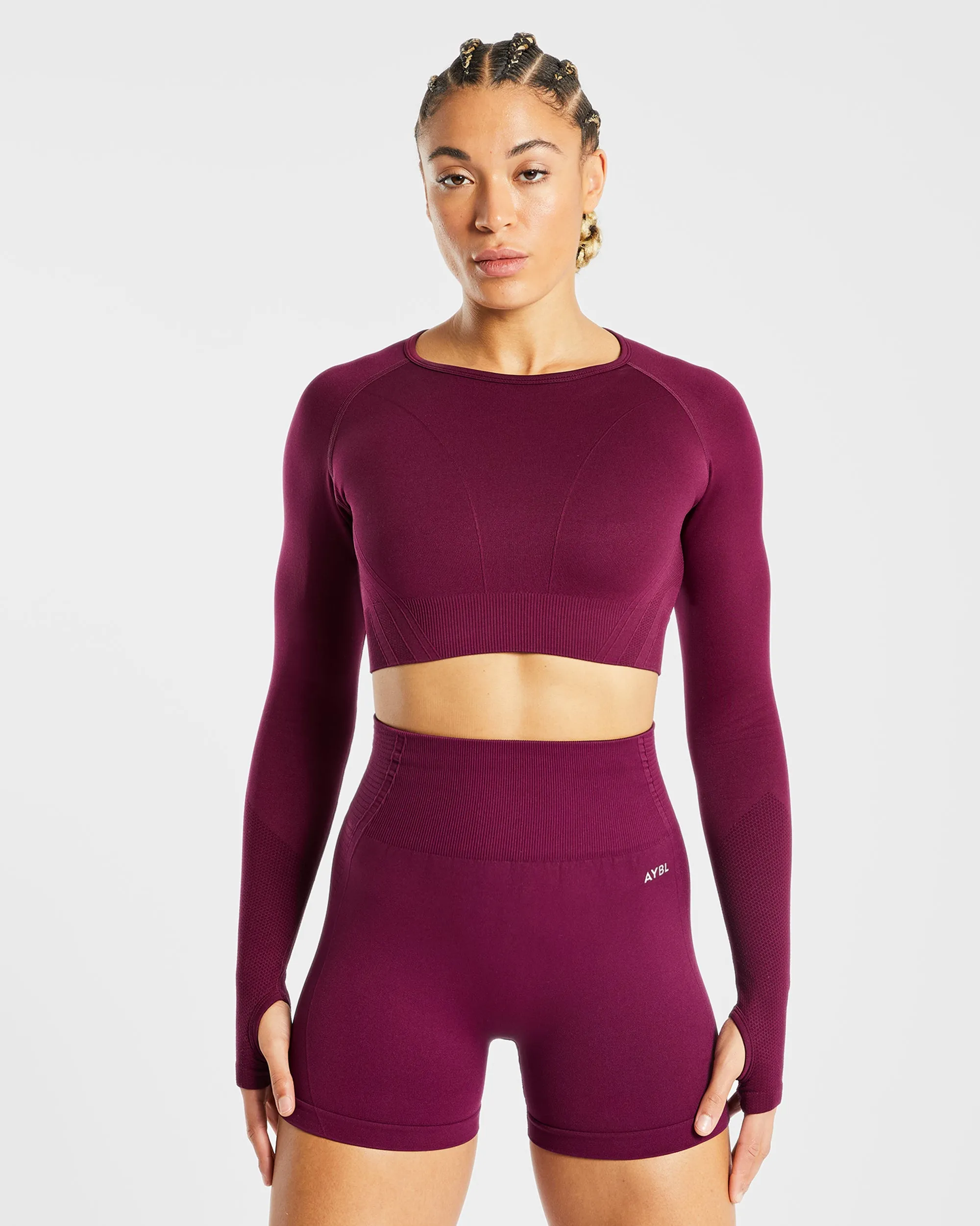 Balance V2 Seamless Long Sleeve Crop Top - Purple Wine