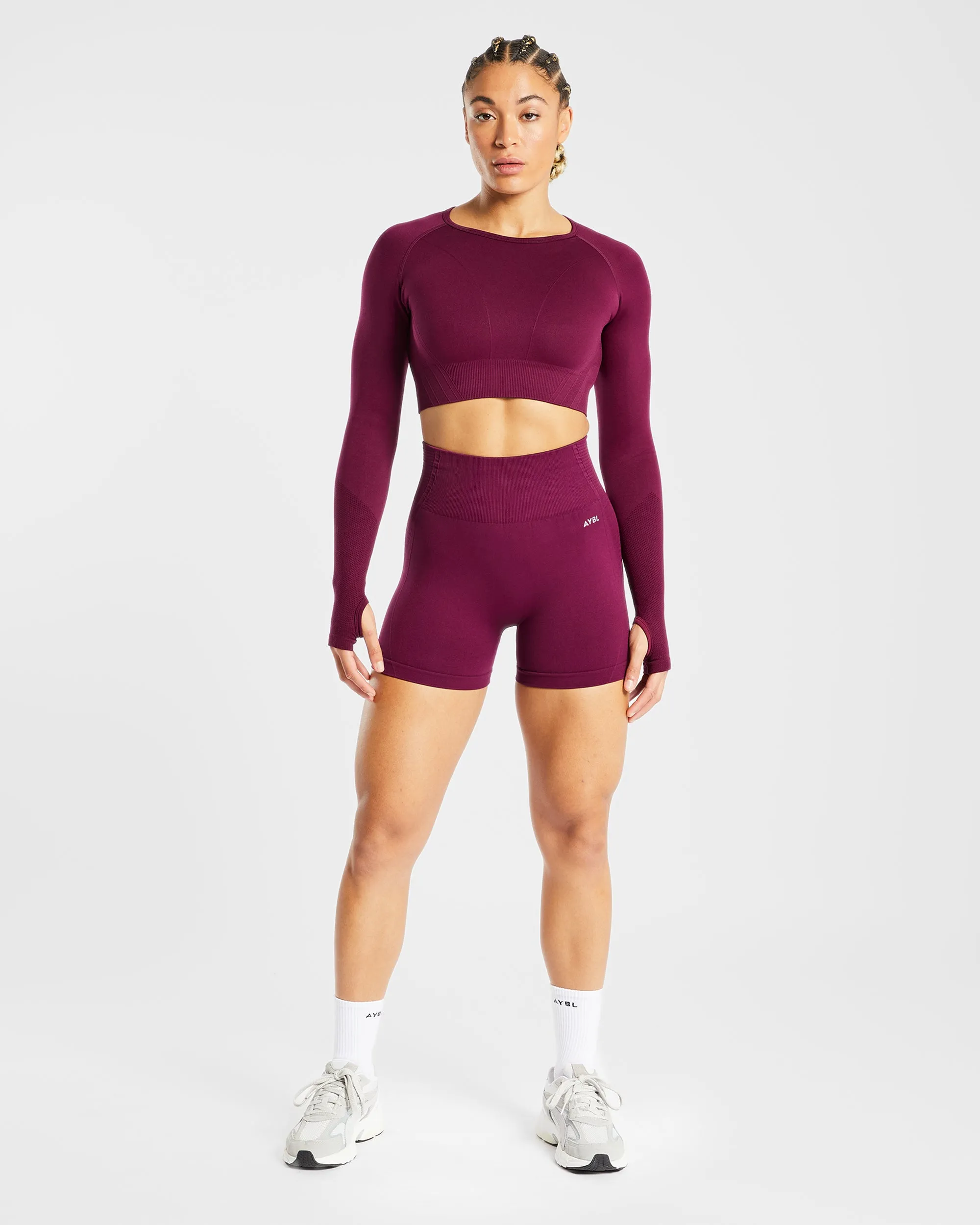 Balance V2 Seamless Long Sleeve Crop Top - Purple Wine