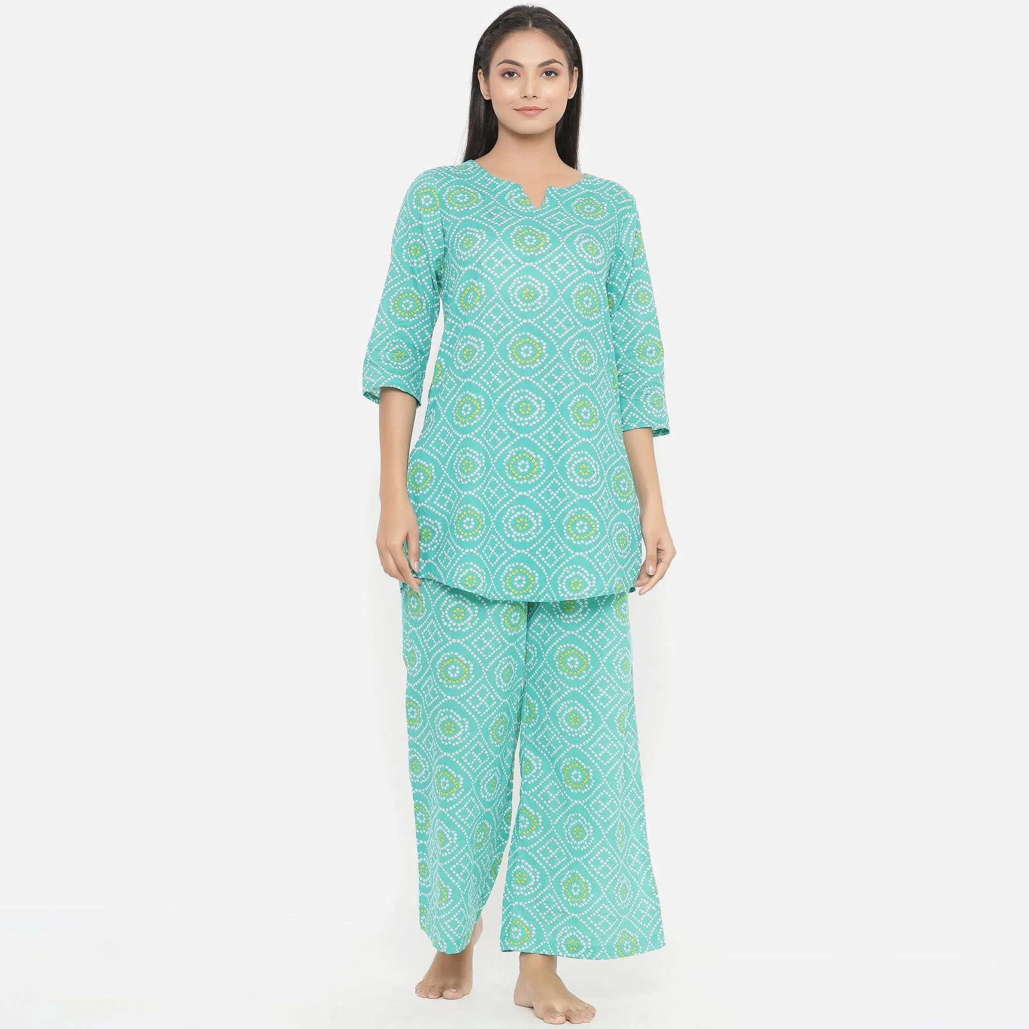 Bandhani On Sea Green Loungewear