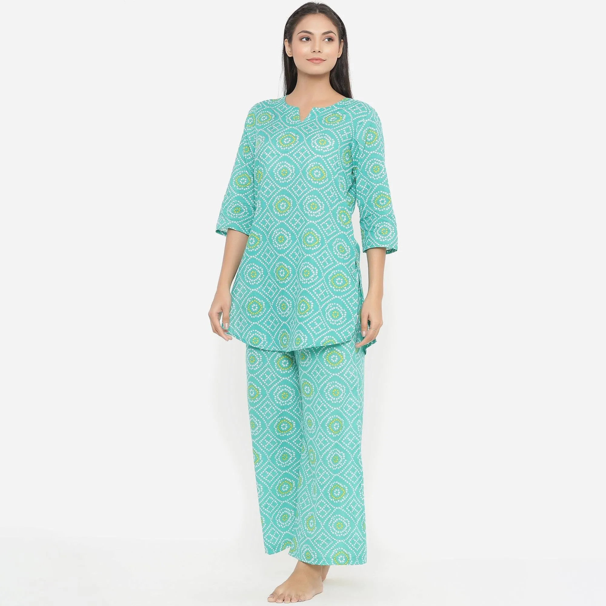 Bandhani On Sea Green Loungewear