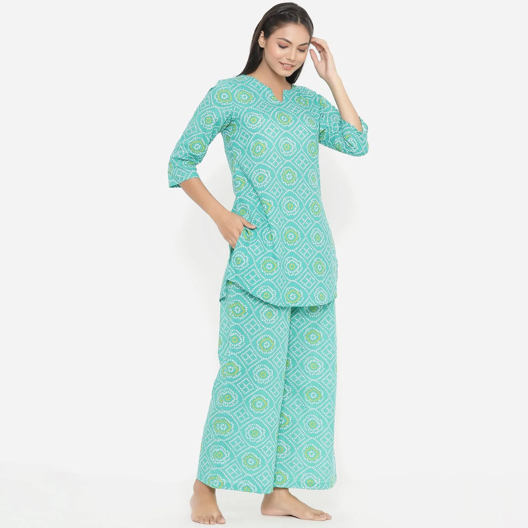 Bandhani On Sea Green Loungewear