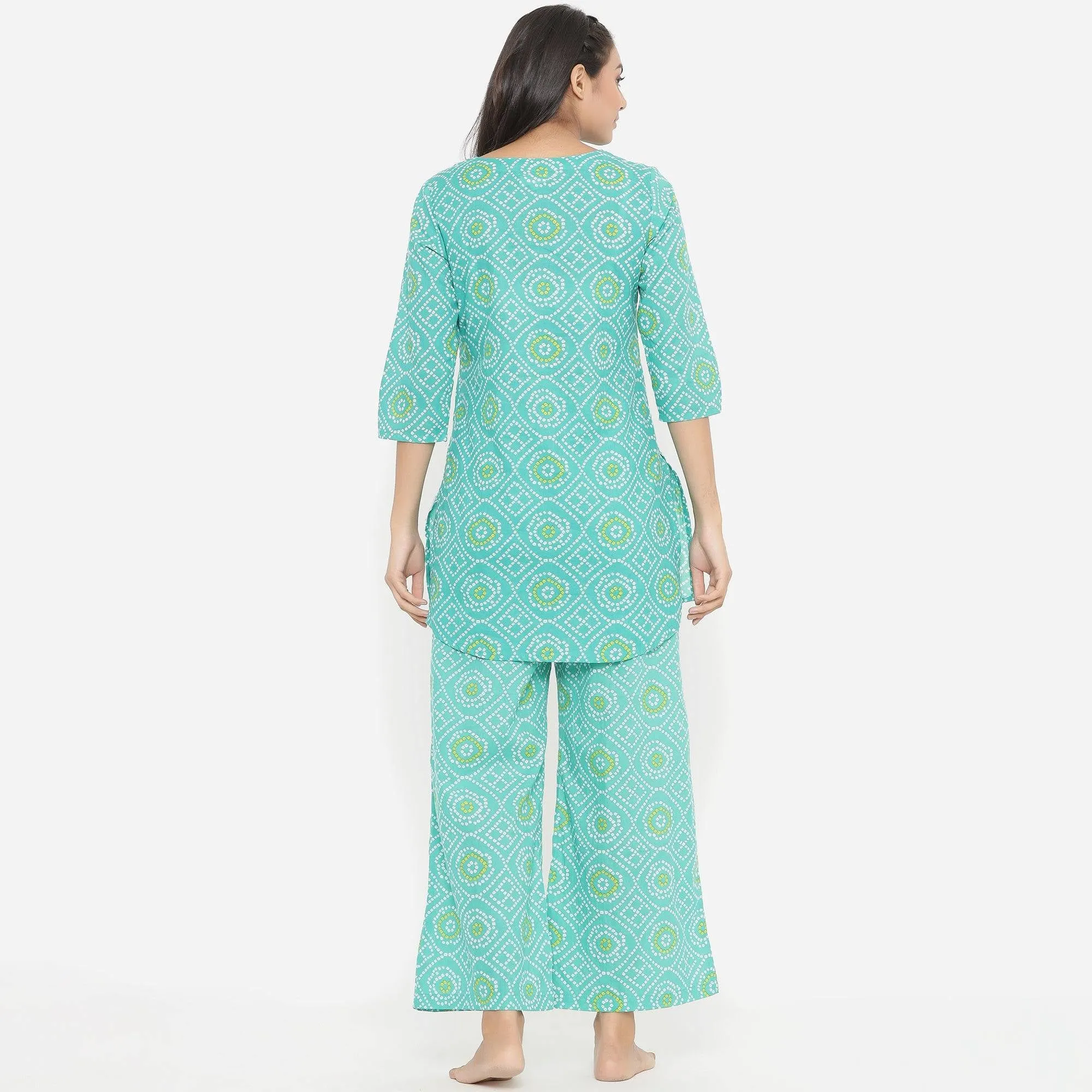 Bandhani On Sea Green Loungewear