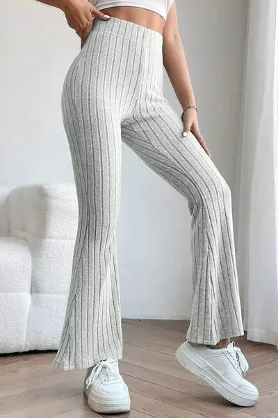 Basic Bae Full Size Ribbed High Waist Flare Pants