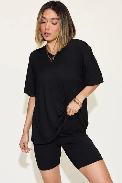 Basic Bae V-Neck Drop Shoulder Short Sleeve T-Shirt and Shorts Set