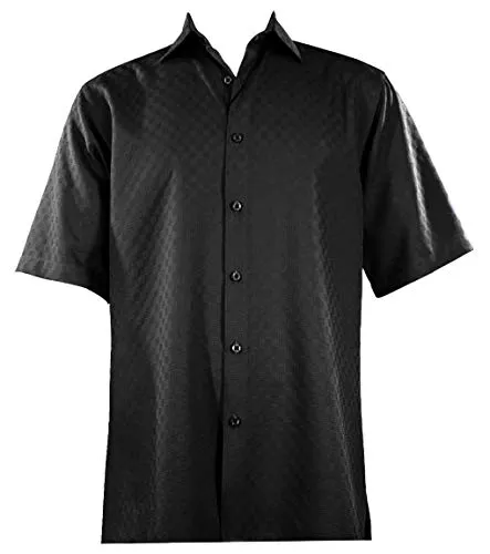 Bassiri - Button Front, Short Sleeve, Square Hem, Black, Casual Men's Shirt