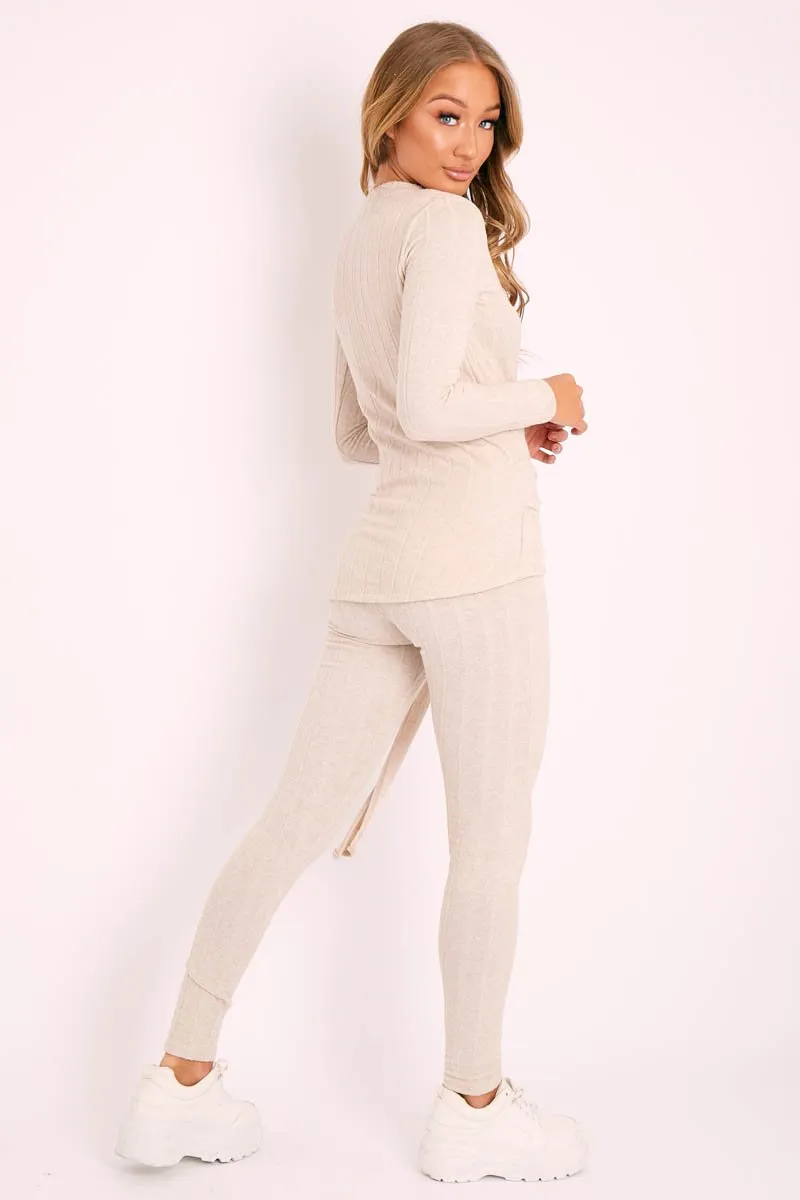 Beige Soft Touch Belted Loungewear Set - Haizley