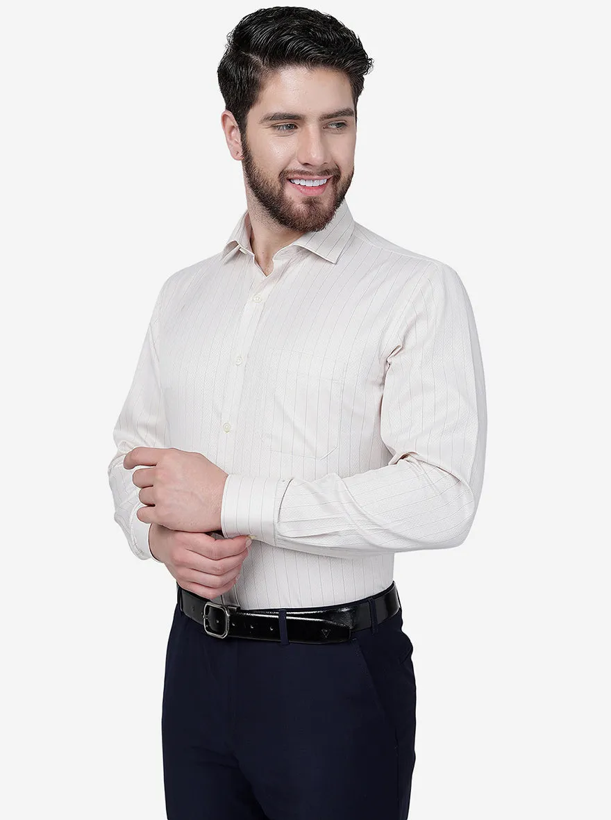 Beige Striped Slim Fit Formal Shirt | Greenfibre