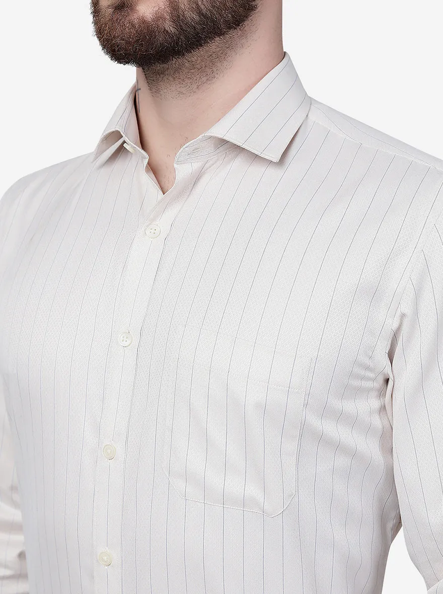 Beige Striped Slim Fit Formal Shirt | Greenfibre