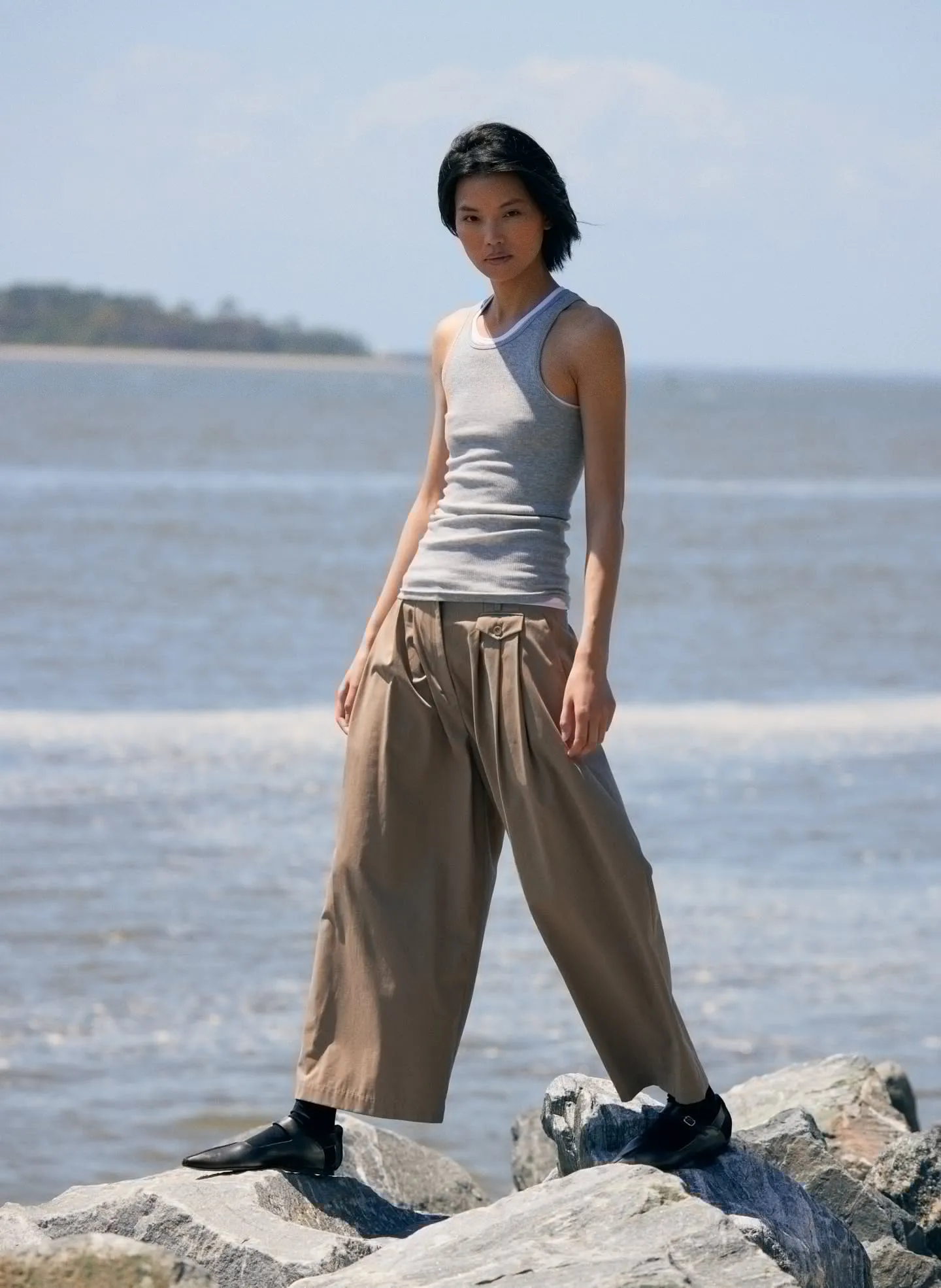 Bio Twill Triple Pleat Cropped Pant