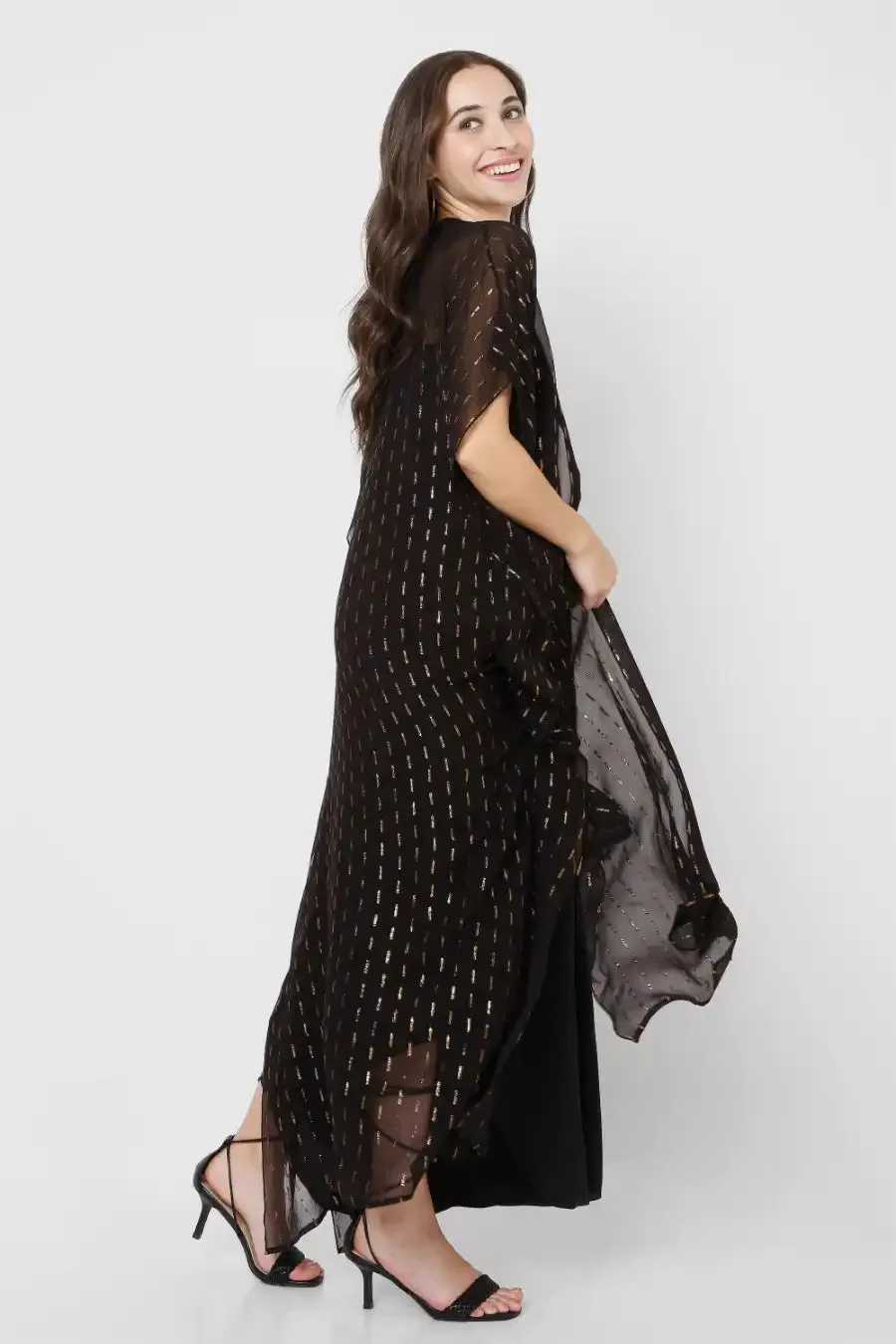 Black Embroidered Maxi Duster