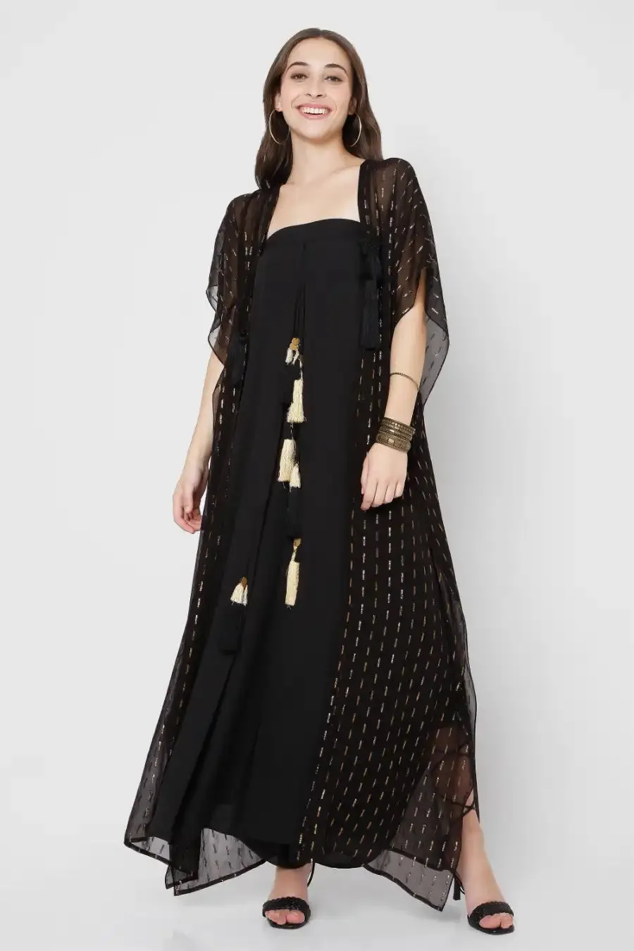 Black Embroidered Maxi Duster