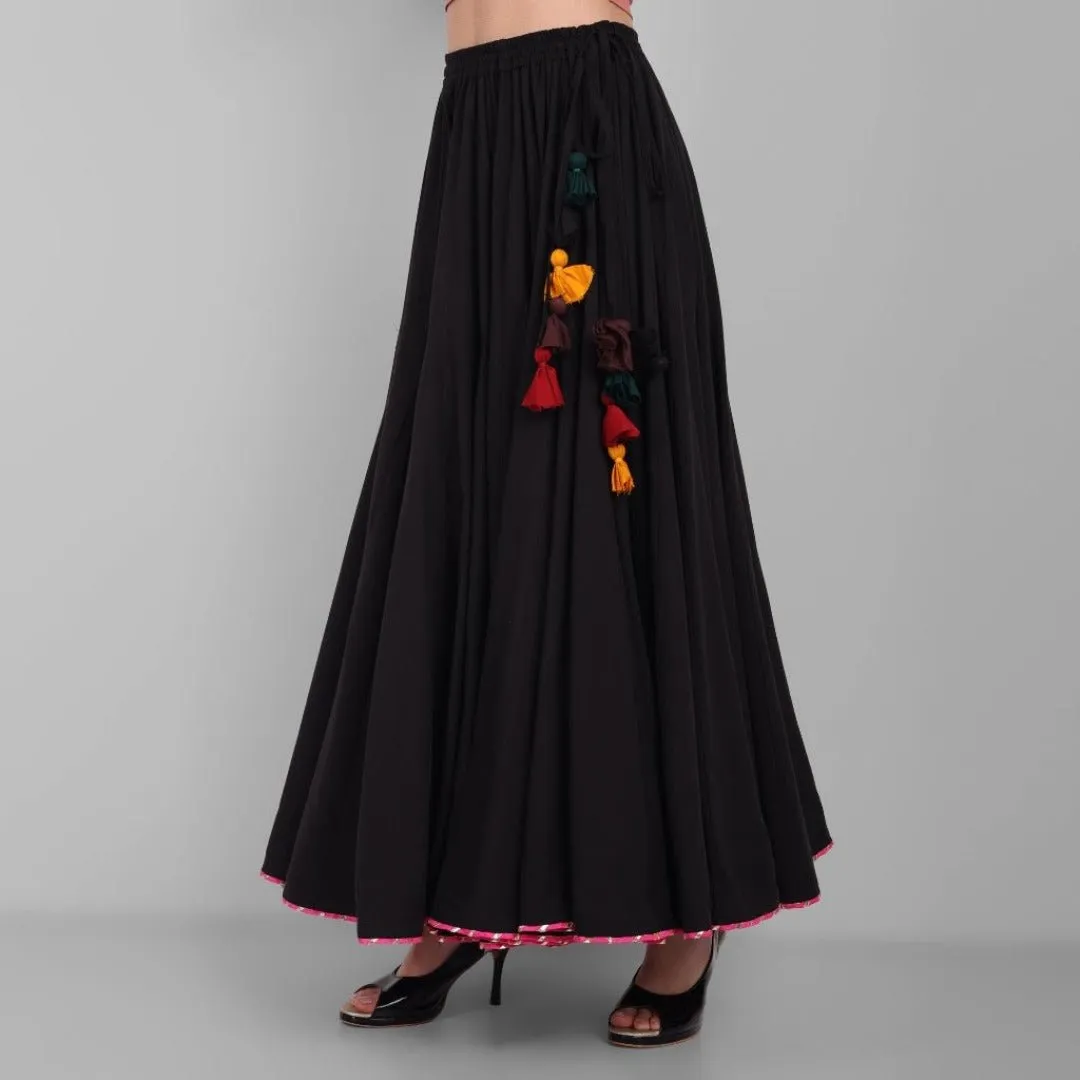 Black Handkerchief Crop Top with 100 Kalis Skirt - Set of 2